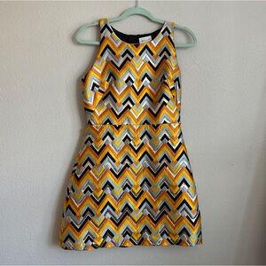Milly Mini Dress with Yellow, Orange, Blue, & Gold Chevron Print | Size 6